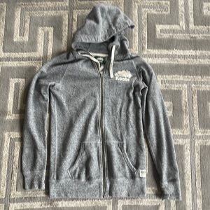 Roots Heather Grey zip up hoodie with thumb cutouts